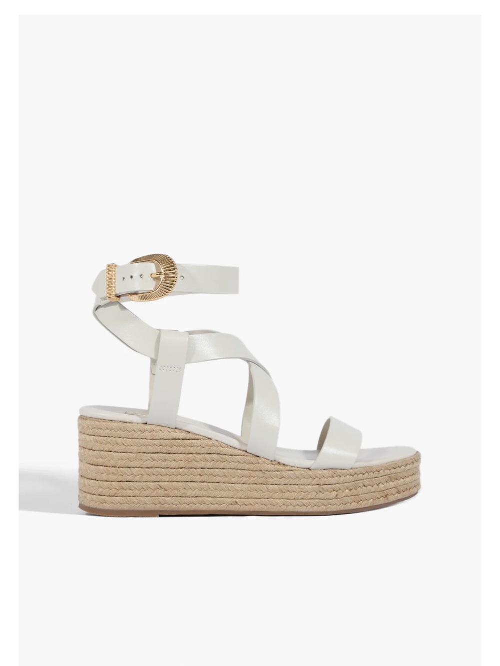 SCHUTZ White Leather Espadrille Wedge Sandals with Gold Buckle - size 9